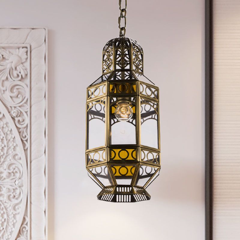 Metallic Brass Hanging Lighting Lantern 1-Head Traditional Suspension Pendant Lamp with Chain