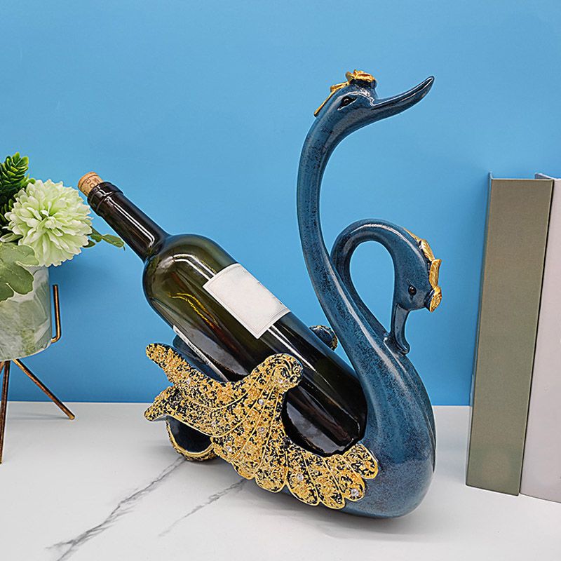 Glam Tabletop Wine Bottle Holder Resin Wine Rack Bottle in Blue