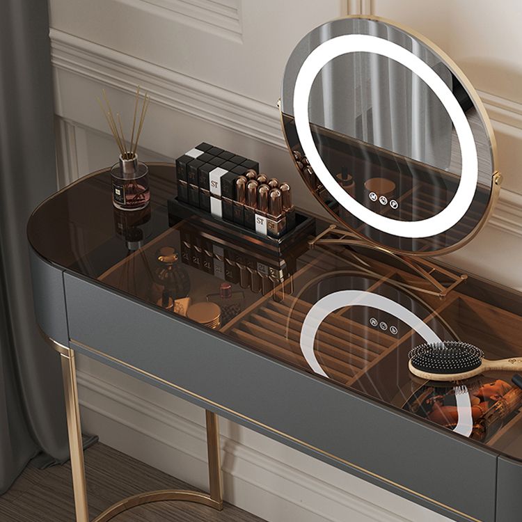 Glass Top Vanity Table Removable Mirror Vanity Set with Drawer