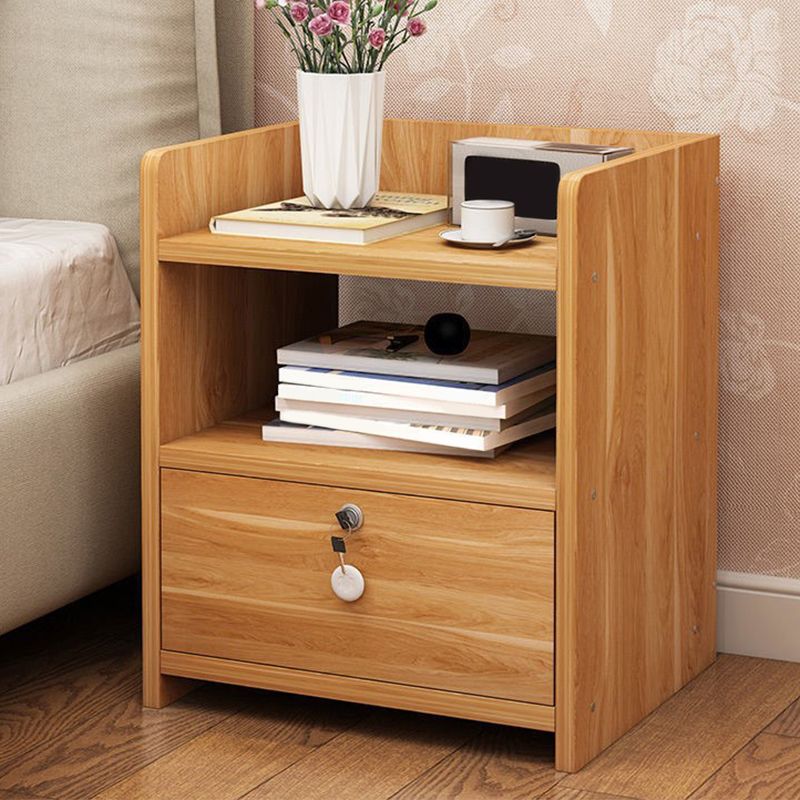 1-Drawer/2-Drawer Wood Nightstand 15.7" Tall Nightstand in Brown/ White/Natural