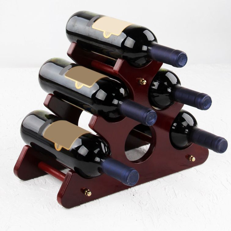 Mid-Century Modern Wine Bottle Rack Tabletop Solid Wood Bottle Holder in Torched Brown
