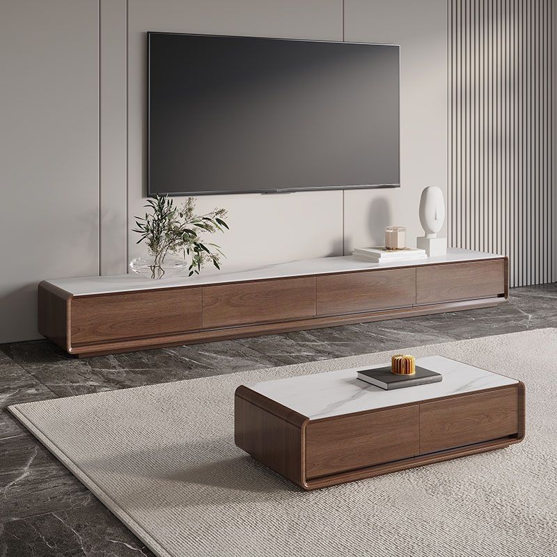 Wood Contemporary TV Media Console Brown TV Stand with Drawers