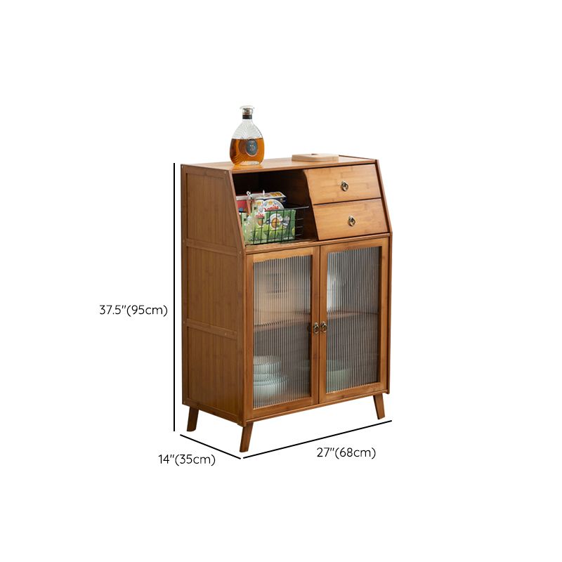 Contemporary Brown Bamboo Sideboard Cabinet Glass Buffet Table