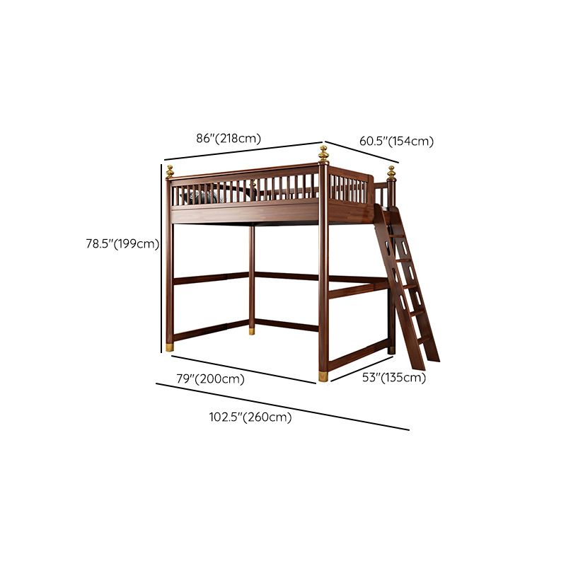 Solid Wood Loft Bed with Storage Scandinavian Brown Kids Bed with Open Frame