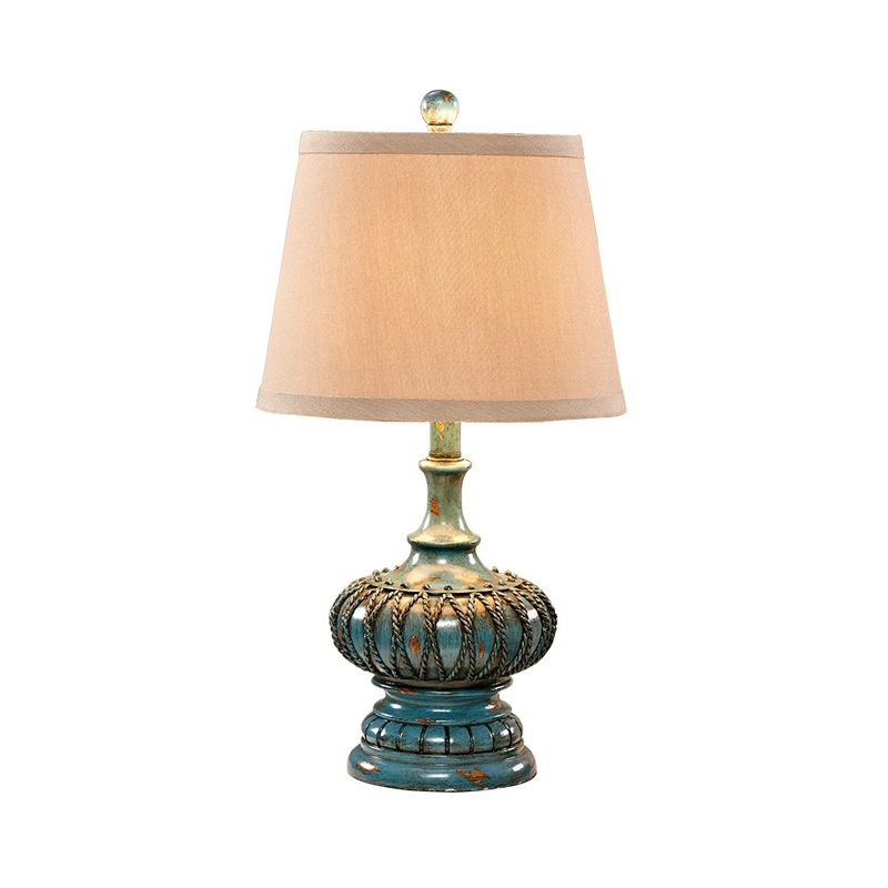 Cone Fabric Night Table Lamp Antique Style 1 Light Bedroom Nightstand Lamp in Aqua