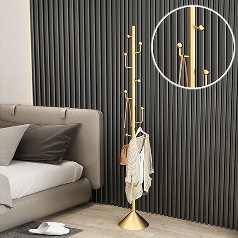 Glam Coat Rack Free Standing Coat Hook Metal Hall Stand with Round Base