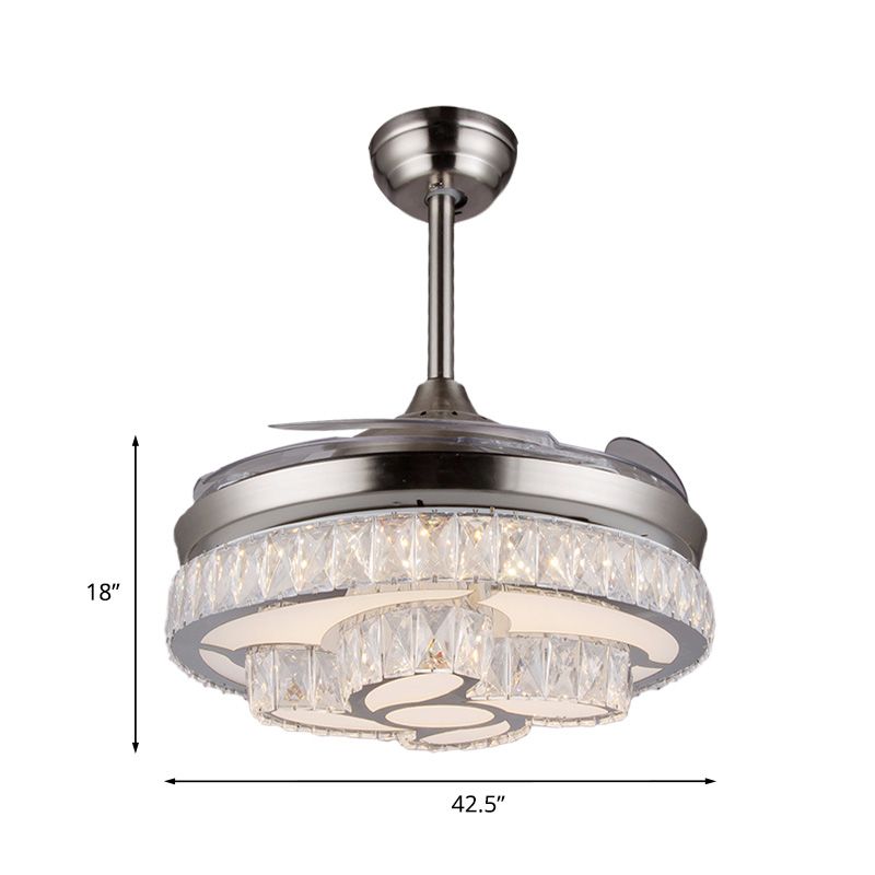 Crystal Bloemblaadjes plafondventilator Lamp Modern 3 Blades Woonkamer LED Semi Mount Lighting in nikkel, 42,5 "breed