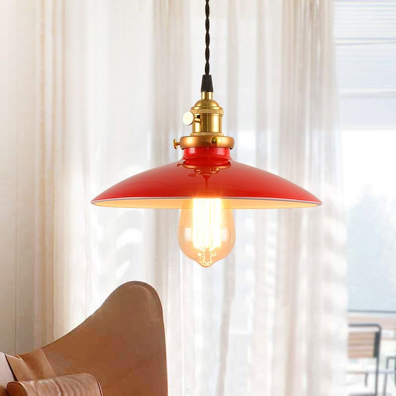 Industriële stijl kom hanger lamp 10 "/12,5" breed 1 licht metaalhanglicht in zwart/wit/rood over tafel