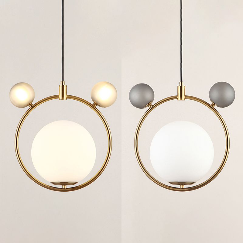 Glass Spherical Suspension Lamp Nordic 3-Light Brass Hanging Pendant for Dining Room