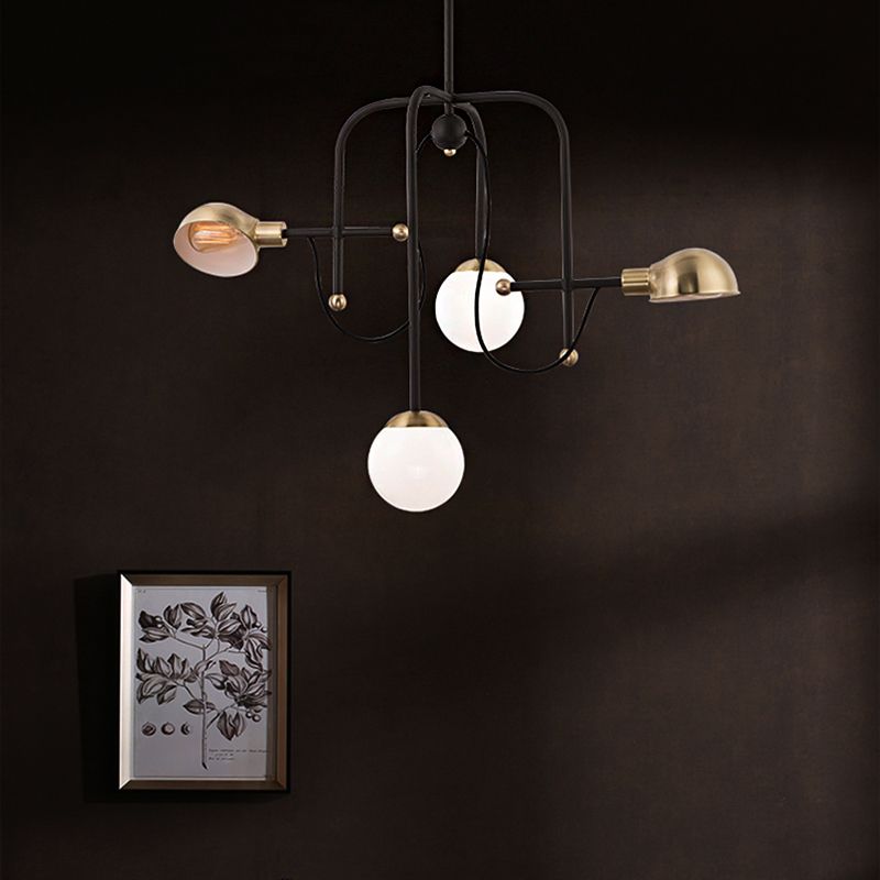 Branch Chandelier Modern Metallic 4-Light Black Pendant Light Fixture with Adjustable Hanging Rod