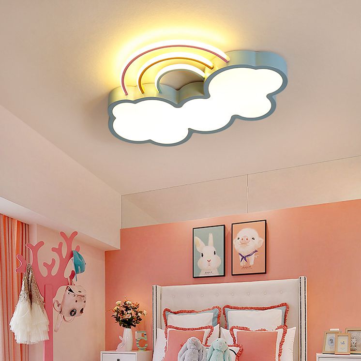 Cloud Shape Flush Light Modern Style Metal 3 Lights Flush Mount in Blue