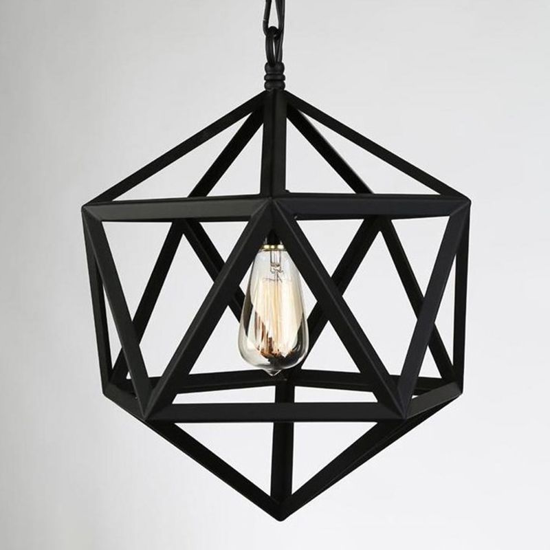 Geometric Metal Pendant Lighting Industrial 1 Head 14"/18"/21.5" Wide Dining Room Down Lighting in Black