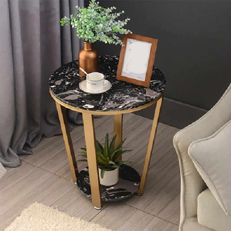 Contemporary Faux Marble Accent Table Nightstand 22.83" Tall Bed Nightstand with 2 Shelves