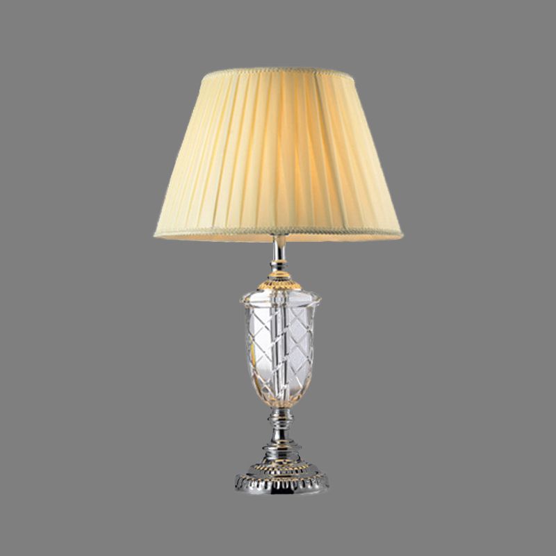 Cup Clear Crystal Desk Lamp Modern 1 Bulb Beige Table Light with Cone Fabric Shade