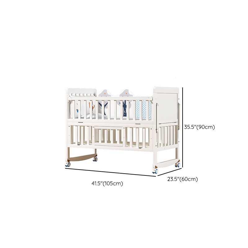 Scandinavian White Wood with Guardrail with Storage Nursery Crib