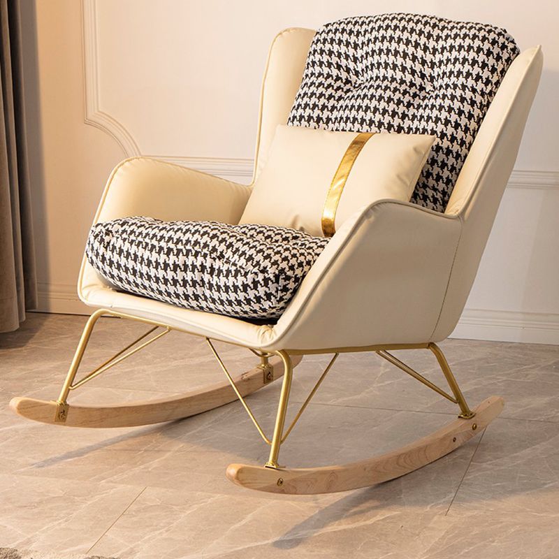 Modern Rocking Chair Ottoman Golden Legs Rocker Chair with Pillow