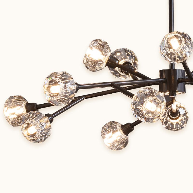 Mini Globe Crystal Chandelier Modern Style Black Finish Pendant Light pour le salon