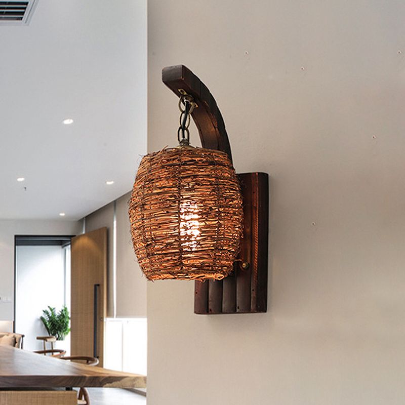 1 lampada da parete per sala da pranzo lampadina asiatica sconde marrone con tonalità di bambù lanterna