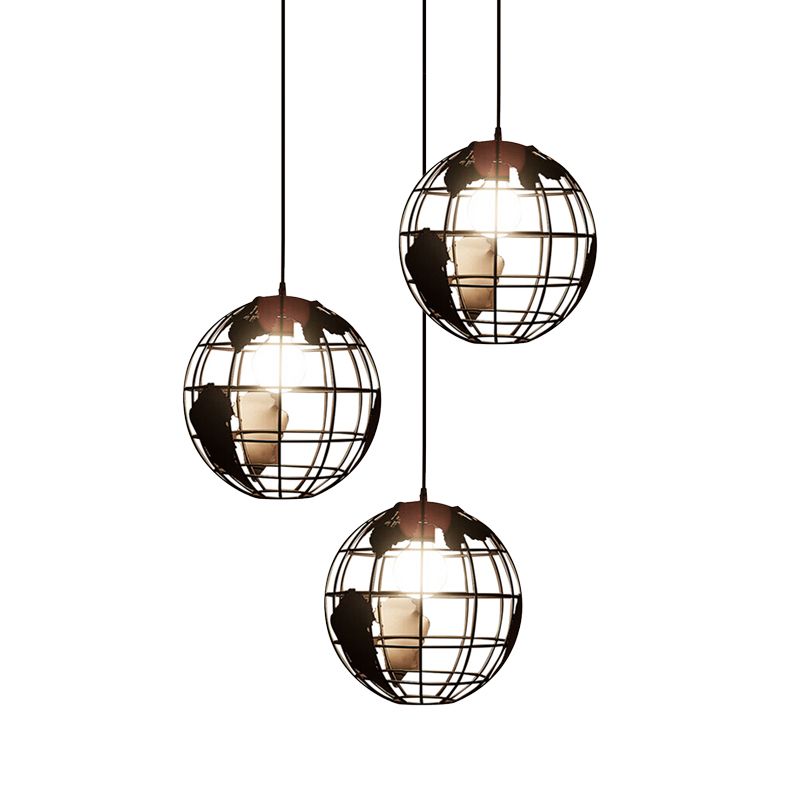 3 lumières Globe Light Pendant Style Industrial Metal Metal Hanging Lights for Restaurant