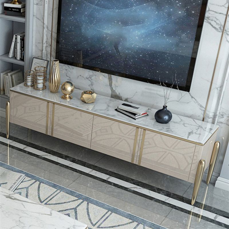 Glass Enclosed Storage TV Stand Luxury Rectangle TV Cabinet with Doors