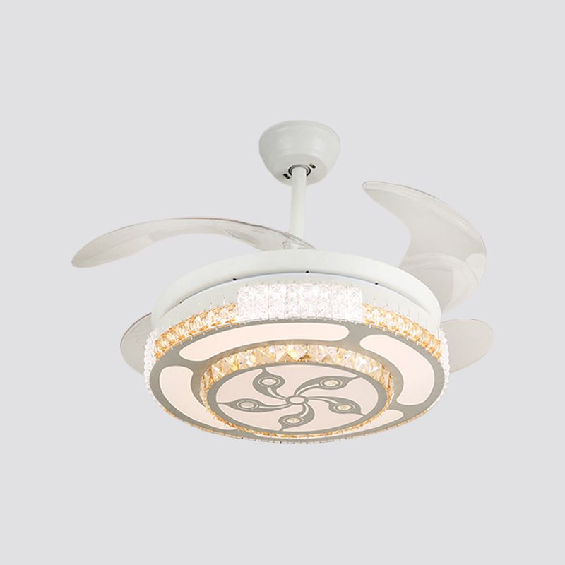 Tiered 4-Blade Semi Flush Mount Modernity Beveled Crystal 19" Wide LED White Hanging Fan Lamp