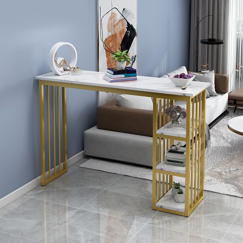 Glam Style Bar Table 42-inch Height Gold Pedestal Bistro Table with Storage Rack