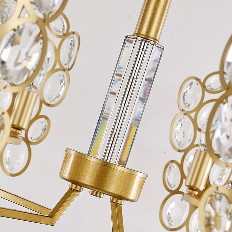 Brass Candelabra Suspension Pendant Postmodern 6 Heads Crystal Encrusted Ceiling Chandelier