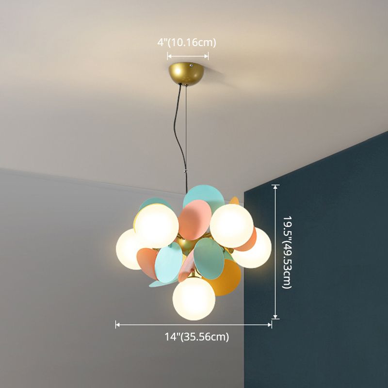 Balloon Hanging Light Fixtures Cartoon Metallic Drop Pendant with Glass Shade for Bedroom