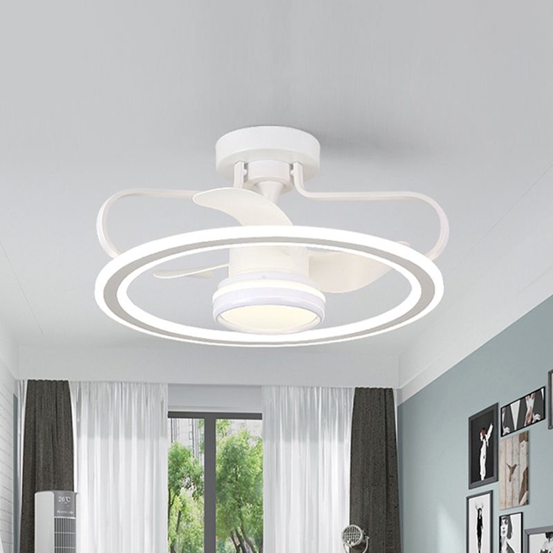 23.5" Wide White Hoop Ceiling Fan Lamp Modern LED Metallic Semi Mount Lighting with 3 Blades