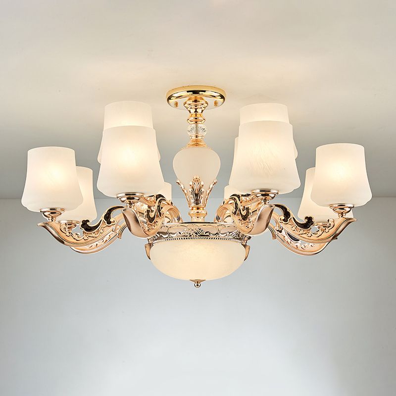 Retro Tapered Shade Chandelier Light White Glass Pendant Light Fixture for Living Room