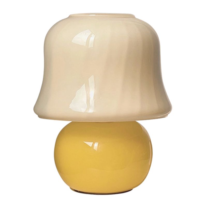 Modern Simple Table Lamp 1 Head Yellow Glass Mushroom Desk Lamp for Bedroom Living Room