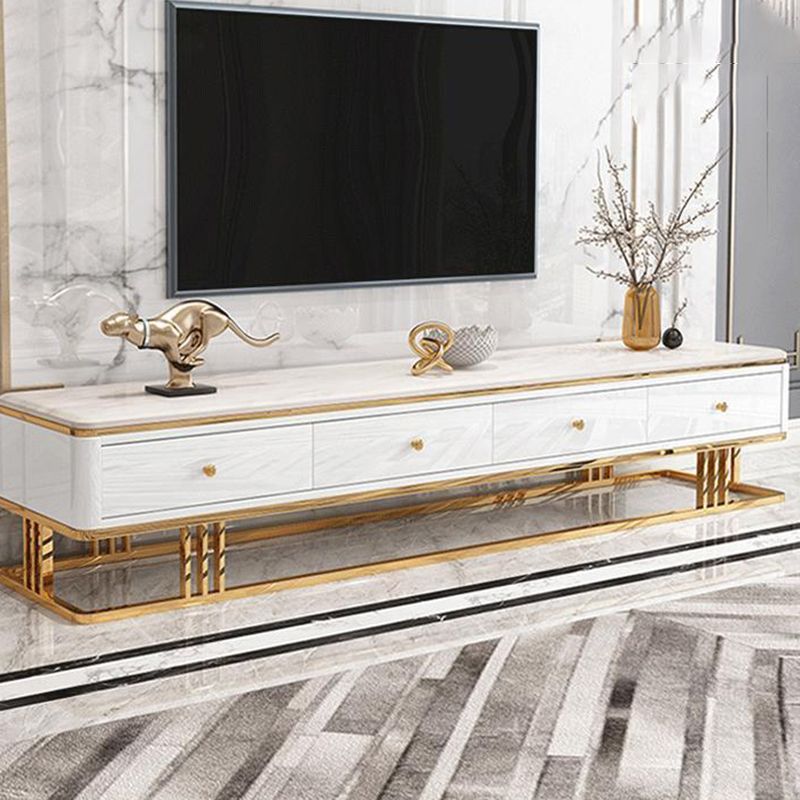 Glam Style Stone TV Stand Black and White TV Cabinet with Drawers