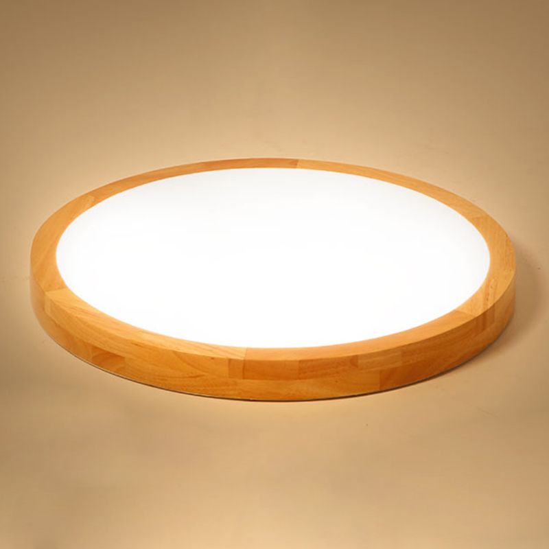 Round Shape Wood Flush Mount Light Modern 1 Light Flush Mount Ceiling Light in Brown