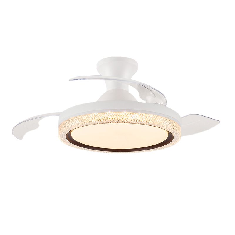 Contemporary Ceiling Fan Lighting Retractable Fan Blades Fan Fixture in White