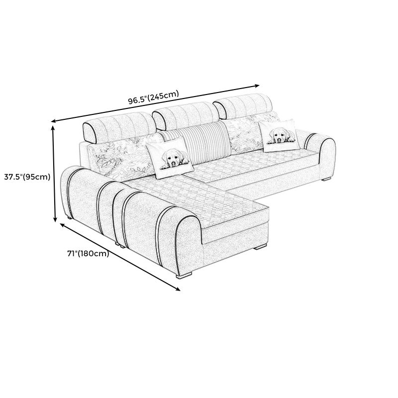 Contemporary Ivory L-Shape Velvet Sectional with Slipcovered for Living Room