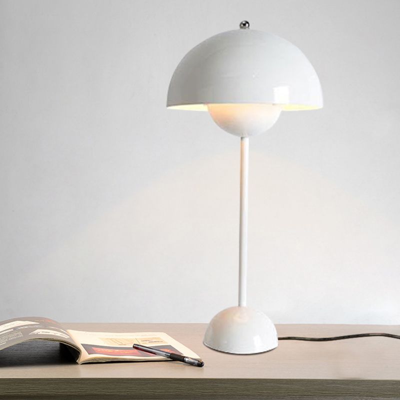 1-Light Study Room Reading Light Macaroon White/Black/Red Finish Table Lamp with Dome Metal Shade