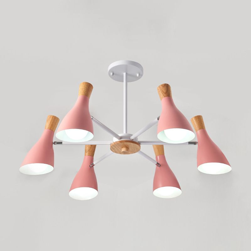 IJzeren bias-gesneden fles kroonluchter lamp macaron stijl houten hanger licht voor woonkamer