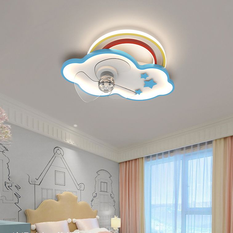 Metal Ceiling Fan Light Minimalist Kids Bedroom LED Ceiling Mounted Fan Light