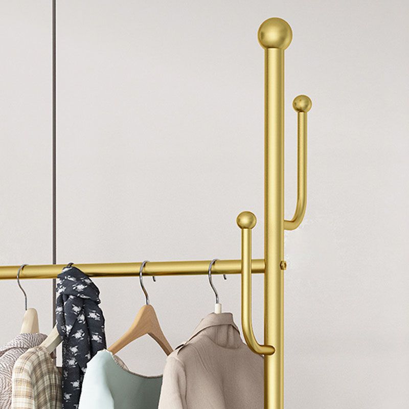 Luxurious Metal Coat Rack Free Standing Castors Coat Hooks with Basket