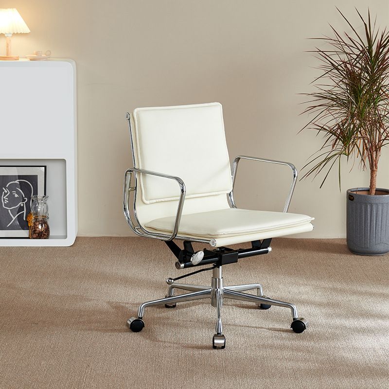 Modern Fixed Arms Chair Leather No Distressing Ergonomic Desk Chair