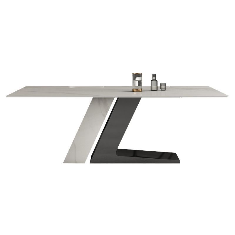 Set di tavoli da pranzo in pietra sinterizzato moderno con tavolo rettangolo e set da pranzo formale di base in metallo