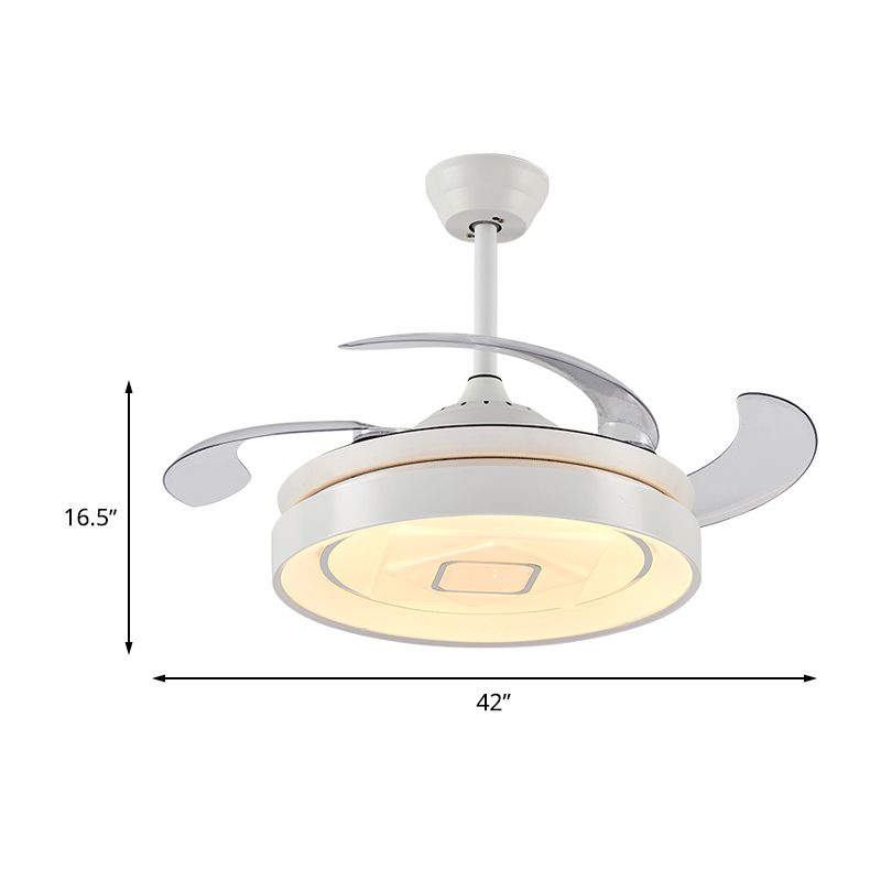 Circular Metal Semi-Flush Mount Modern LED 42" W Living Room 4 Blades Hanging Fan Light in White, Remote/Wall Control/Frequency Conversion and Remote Control