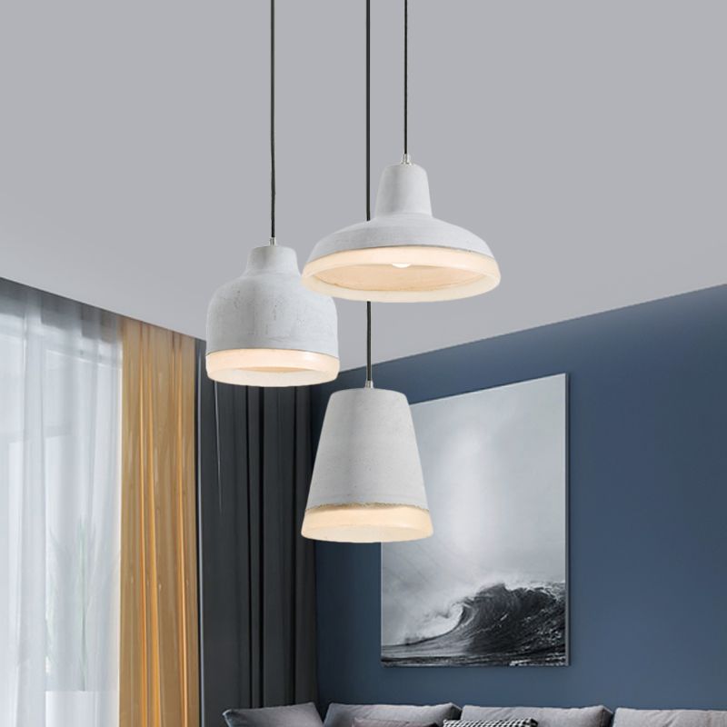 3 Bulbs Multiple Hanging Light Vintage Geometry Cement Pendant Lamp in Grey with Linear/Round Canopy