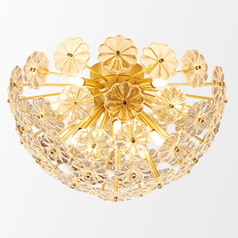 Modern Style Sputnik Flush Mount Crystal Ceiling Light in Gold for Bedroom