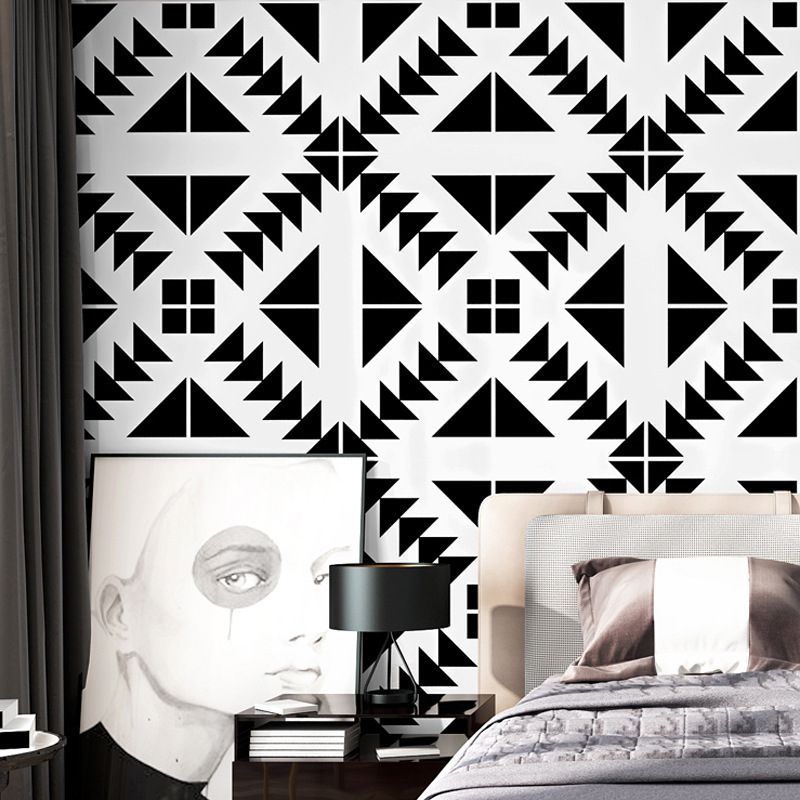 Non-Pasted Wallpaper with Black and White Cube Lattice Design, 20.5"W x 33'L