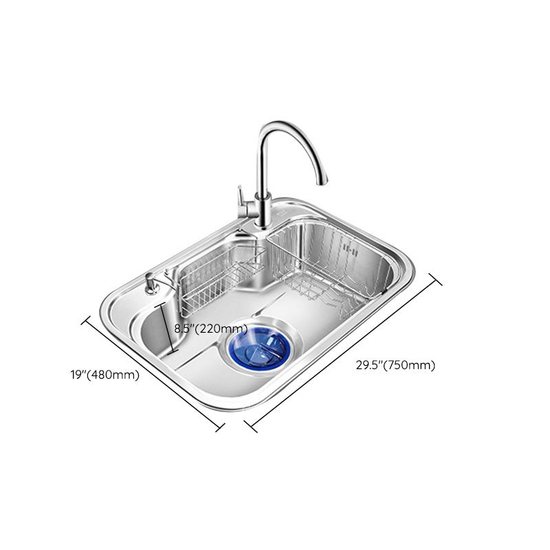 Contemporary Style Kitchen Sink Pure Color Stainless Steel 2 Holes Drop-In Kitchen Sink