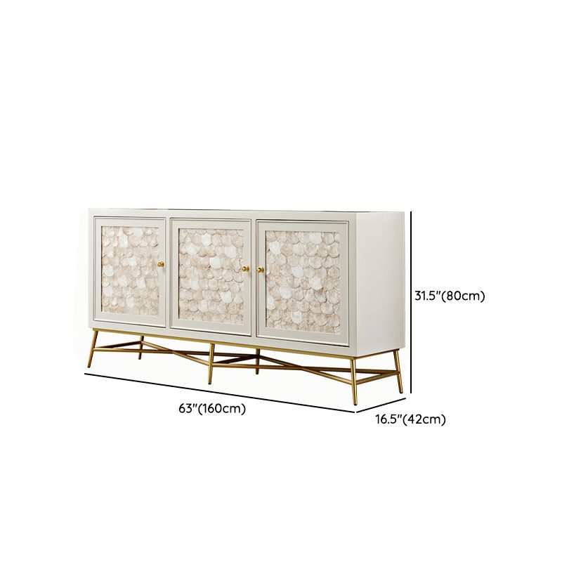 White Engineered Wood Buffet Stand Gold Base Sideboard Cabinet with Storage