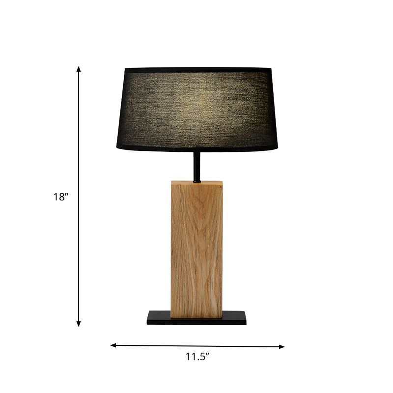 Black Oval Night Light Simple Single Fabric Table Lamp with Rectangular Wood Stand for Living Room