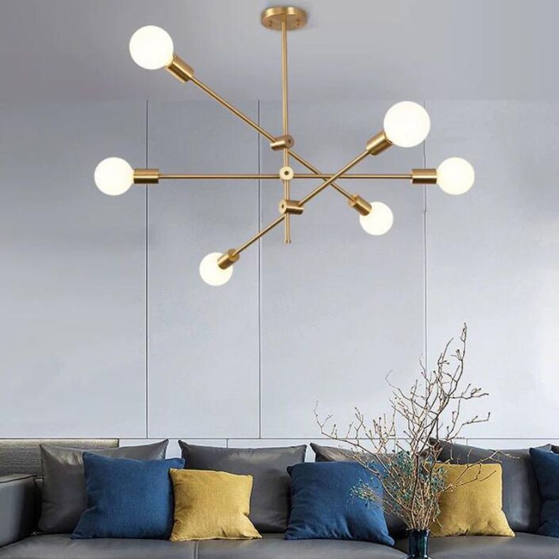 Adjustable Multi Light Starburst Pendant Light Industrial Style Metal Chandelier Lamp in Brass