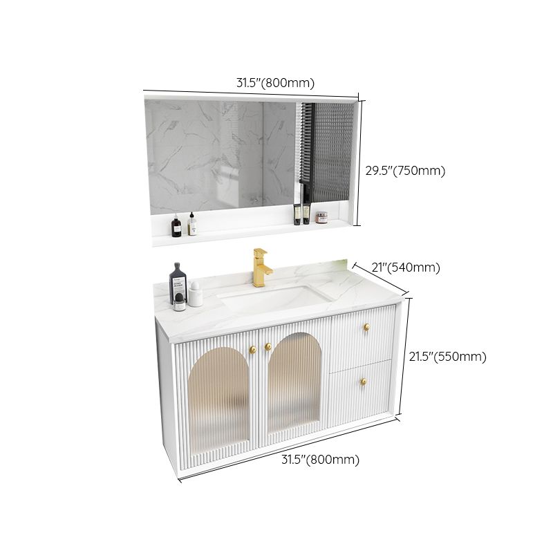 Waterproof Bathroom Vanity Rectangle Single Sink Wood Frame Wall-Mounted Drawers Vanity